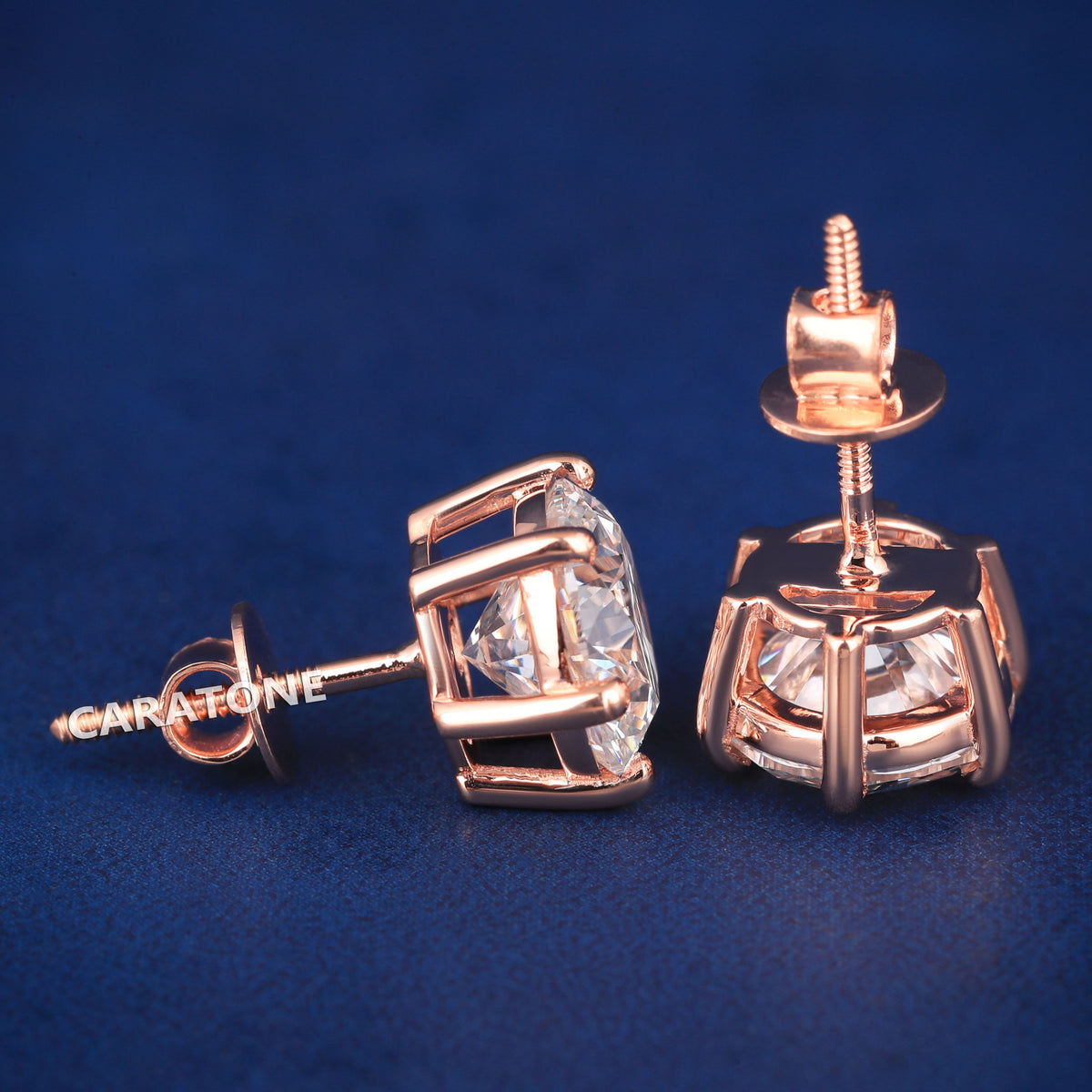 Elegant Rose Gold Solitaire Diamond Stud Earrings for  Women