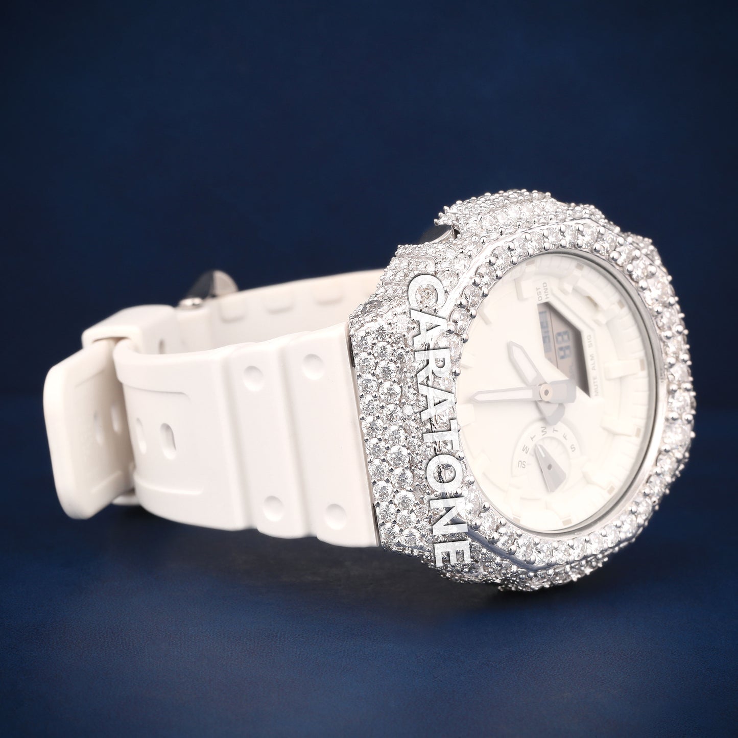 Half iced out without dial Hip hop branded watch with beige Band with D VVS Clarity (Copy)