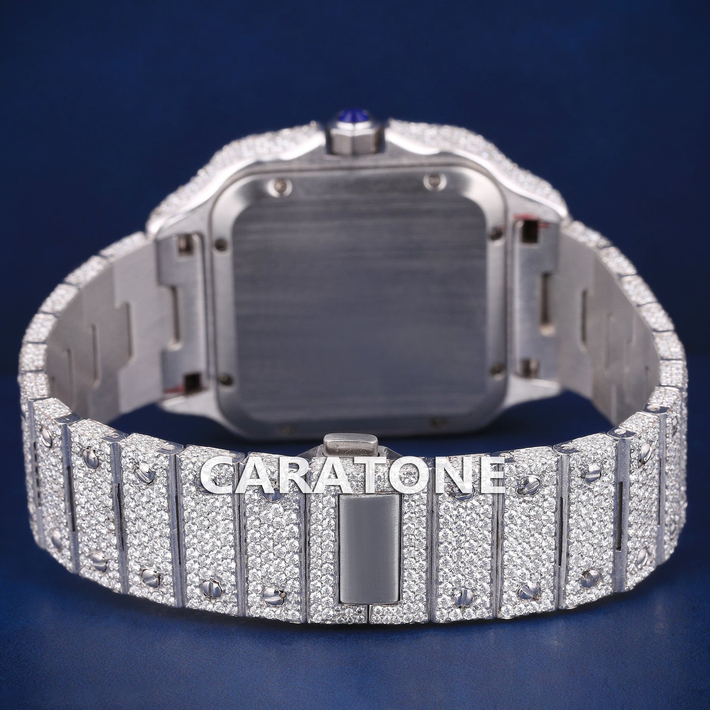 Hip hop full iced out branded watch in white tone with D VVS clarity and colourful roman numerals