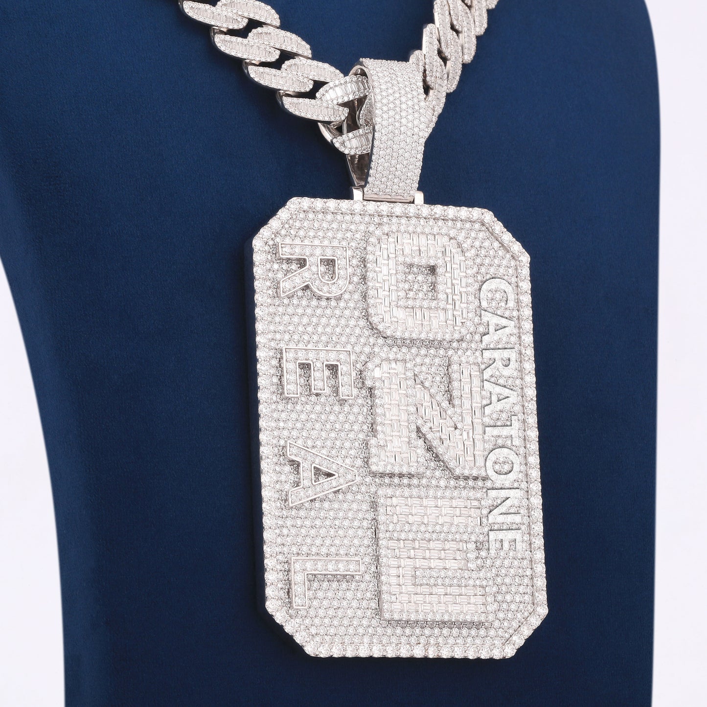 Fully Iced Out Lab Diamond Chain With Pendant In 925 Sterling Silver