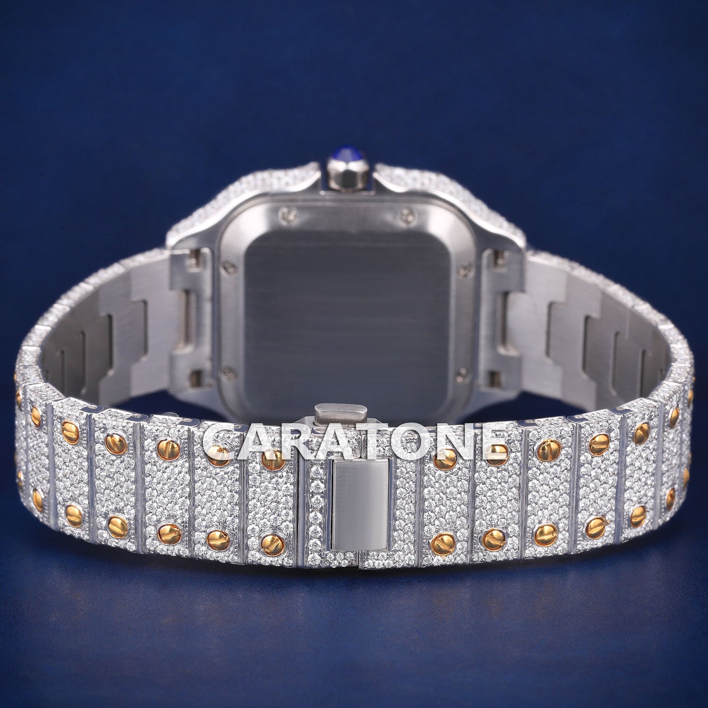Hip hop full iced out branded watch with two tone and black roman in it and diamond tester passed