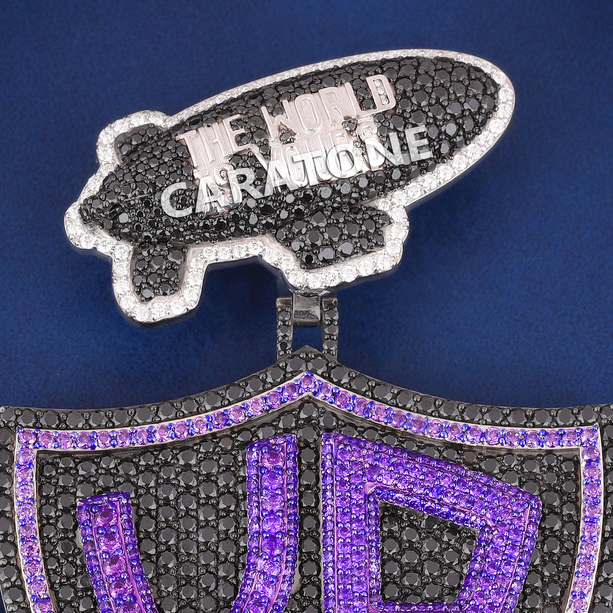 High Quality Luxury Custom Letter Pendant With Black And Purple Labgrown Diamond, Exclusive Shield Design And Stylish Hip Hop Look