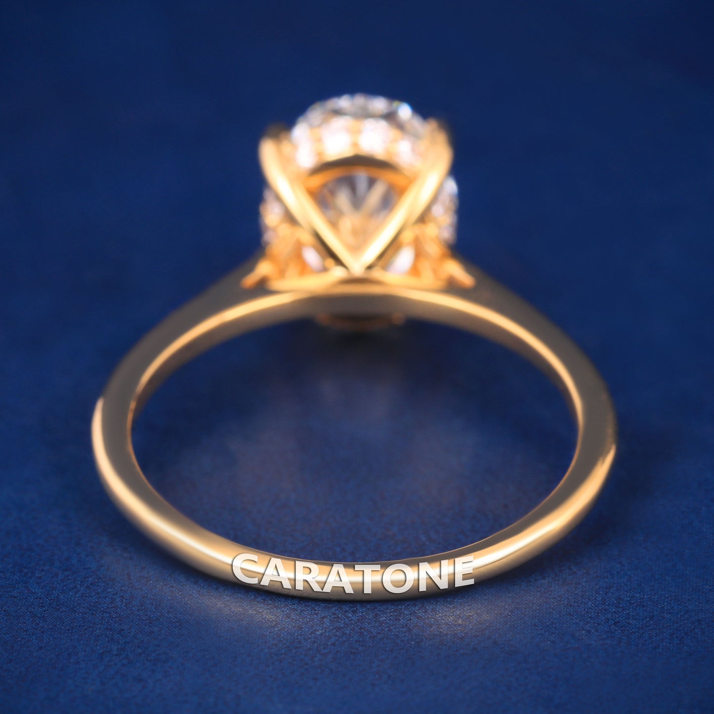 Custom Unique Wedding Rings Womens in Yellow Gold Band Oval Diamond Engagement Ring