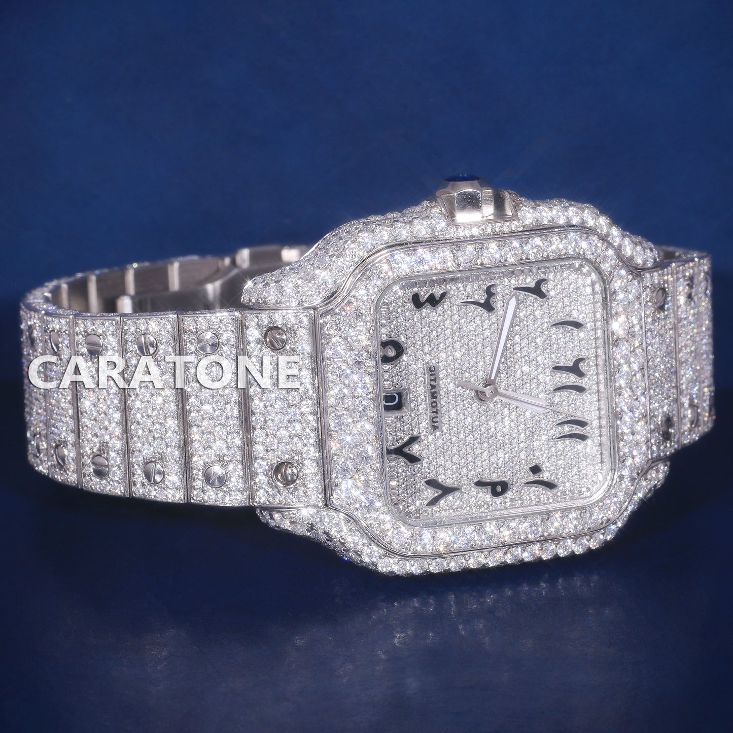 Luxury Classic Arabic Dial Iced Out VVS Bust Down Moissanite Watch with Full Diamond Icy Mens Silver Watches