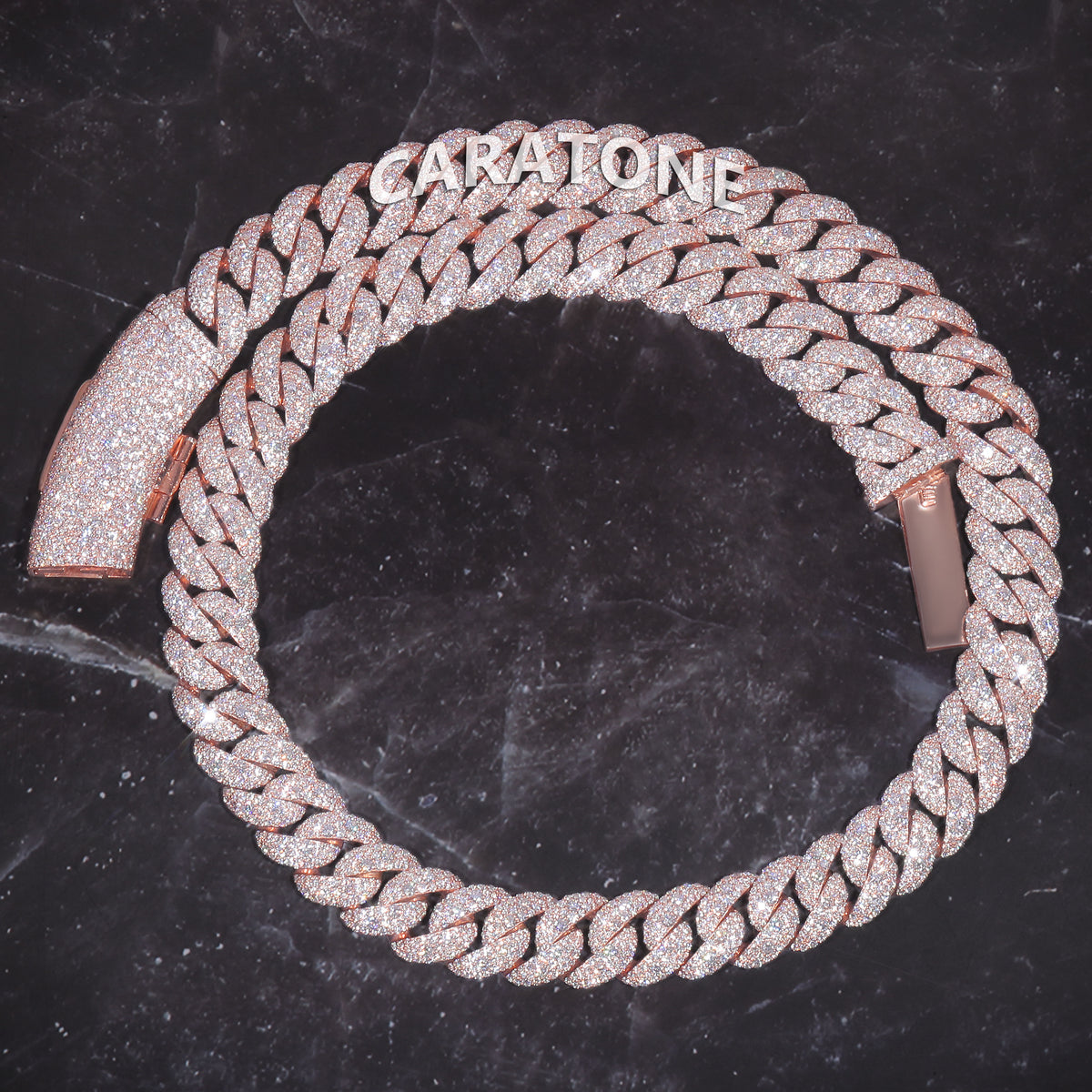 22 Inch 16 MM ustom Iced-Out Cuban Link Chain Rose Gold Finish Personalized Diamond-Set Design