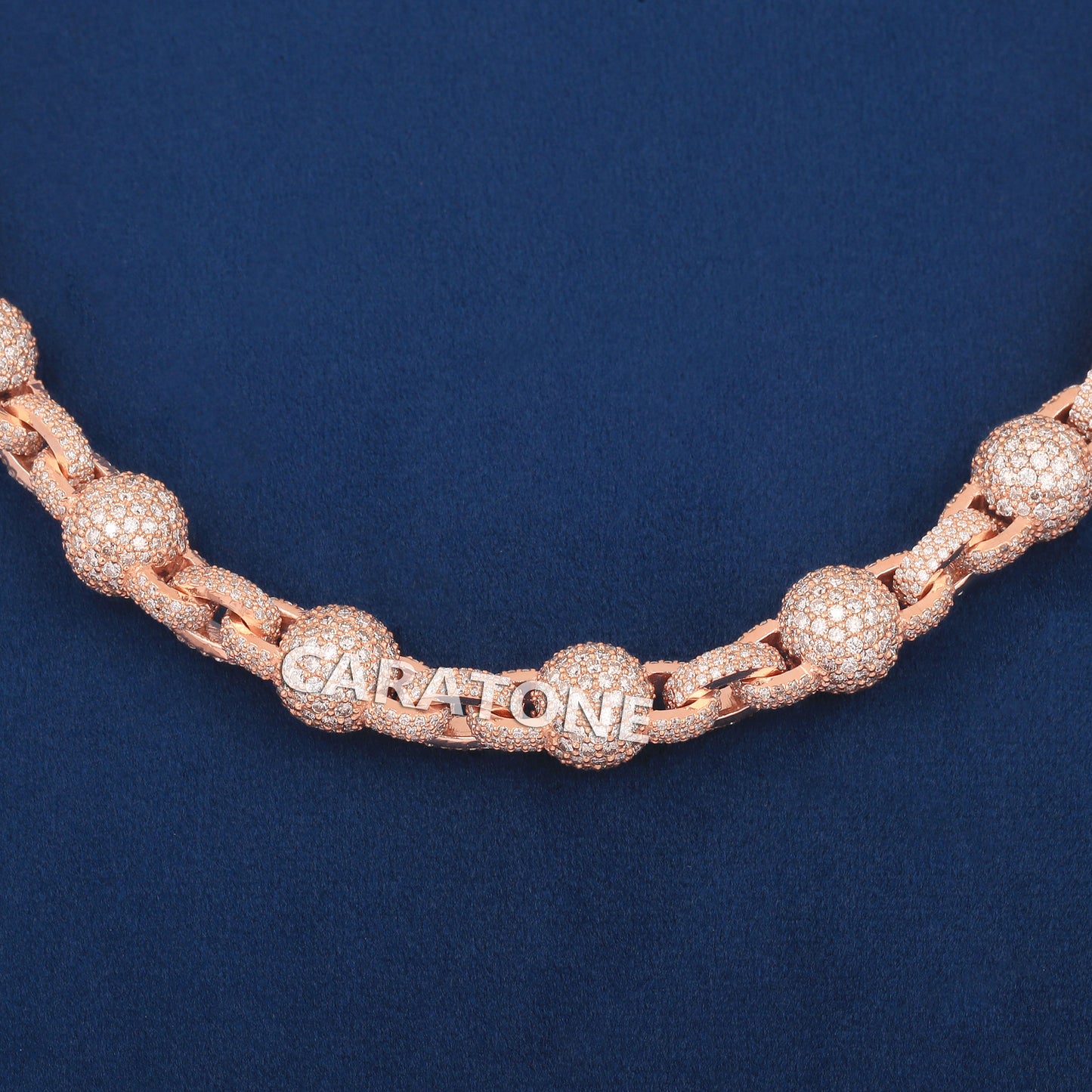 Rose Gold Iced Out Ball Link Chain 20 inch 10mm Full Icy Diamond Beaded Luxury Necklace for Men