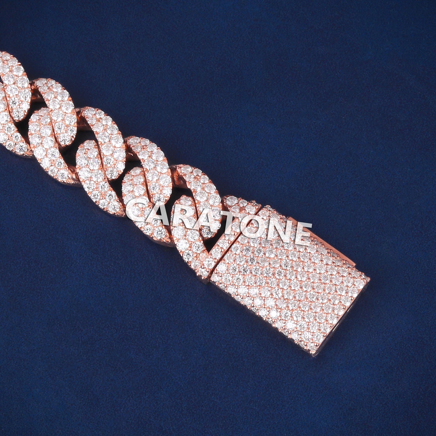 Custom Miami Cuban Link Bracelet Real 14kt Rose Gold Lab Diamond Iced Out Mens Bracelets