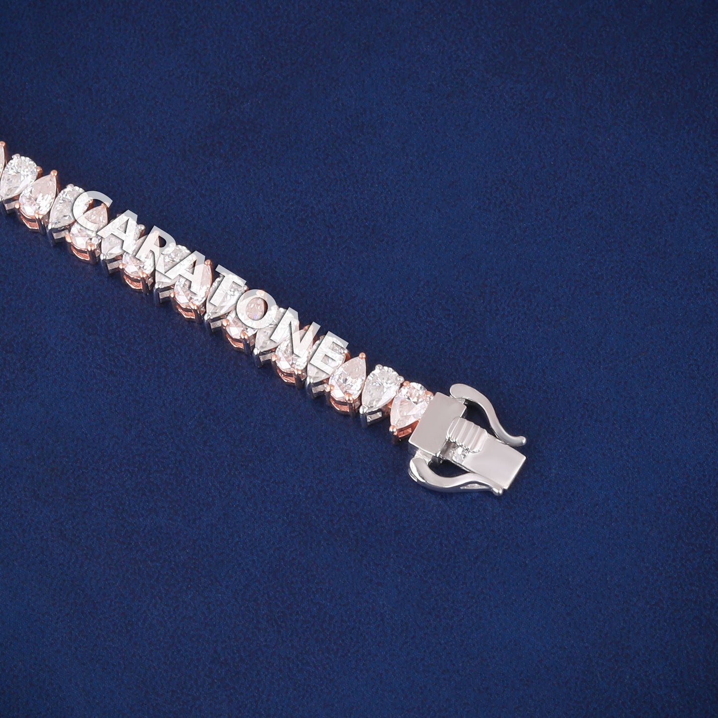 Buy Two Tone Rose Gold & Silver Pear Shape Diamond Tennis Bracelet in Iced Out Diamonds Bracelets Mens Womens