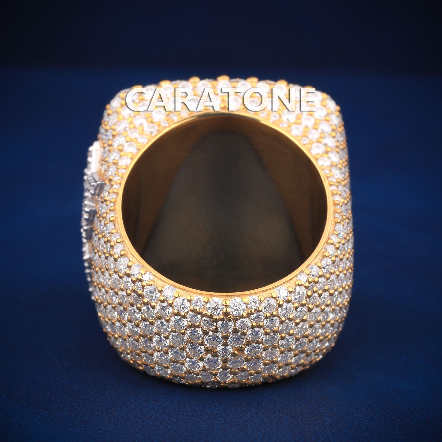 Fully Iced out chunky square diamond ring In rose & white gold drip