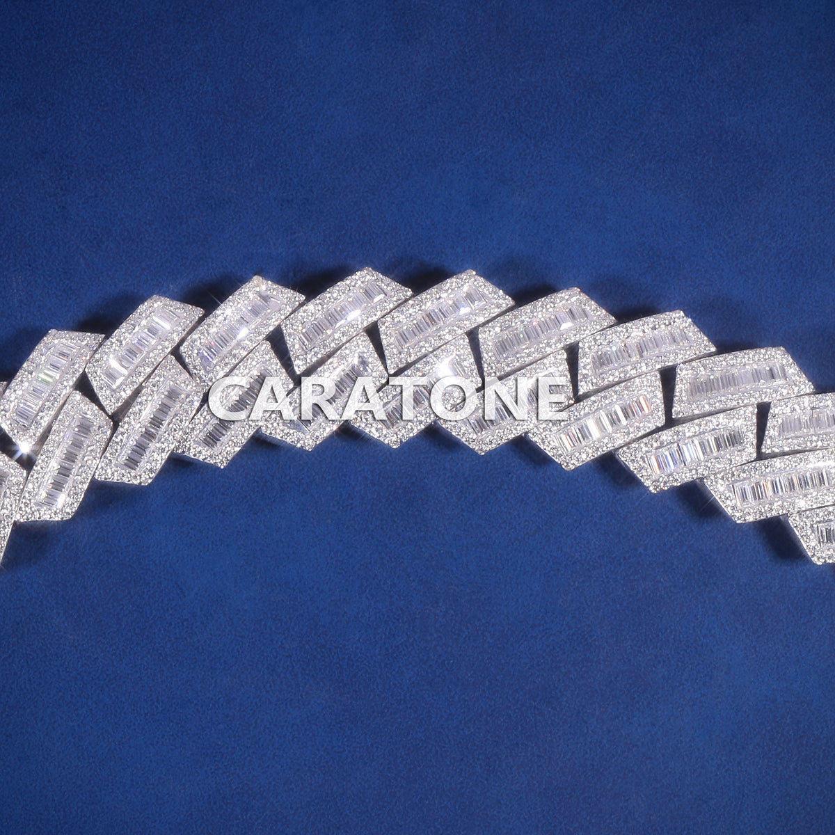 Elegant Iced Out Diamond Link Bracelet in White Gold, Premium Baguette and Pave Stone Setting, Unique Hip Hop Luxury Jewelry for Men