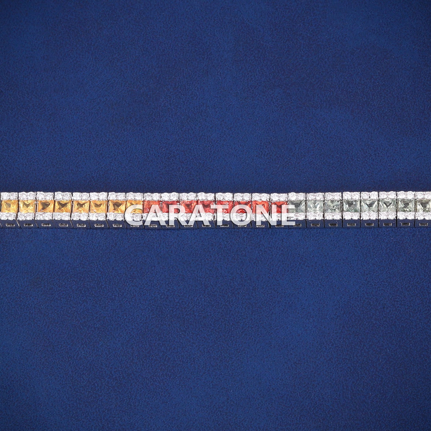 HipHop Iced Out Rainbow Sapphire Tennis White Gold Diamond Bracelet Multicolor Ombre Princess Cut Diamond Design for Unisex
