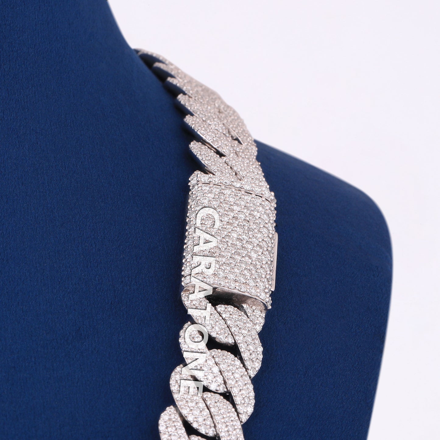 22 inch 15mm Womens Cuban Link Chain with Diamonds Fully Silver Rappers Iced Out Chains