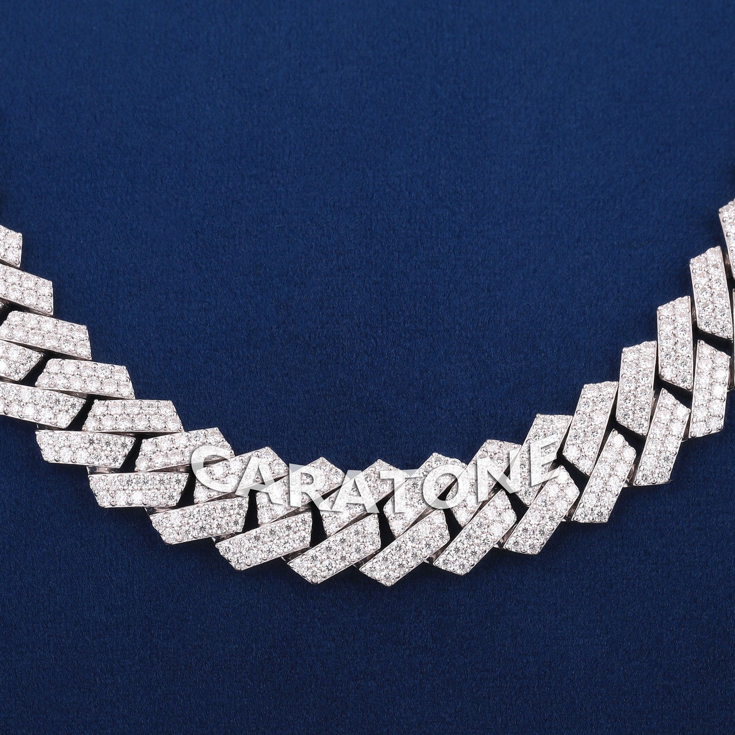 22 inch 12mm Custom Real Diamond Silver Cuban Link Chain with VVS Diamond Necklace Womens in Fully White Icy Chain