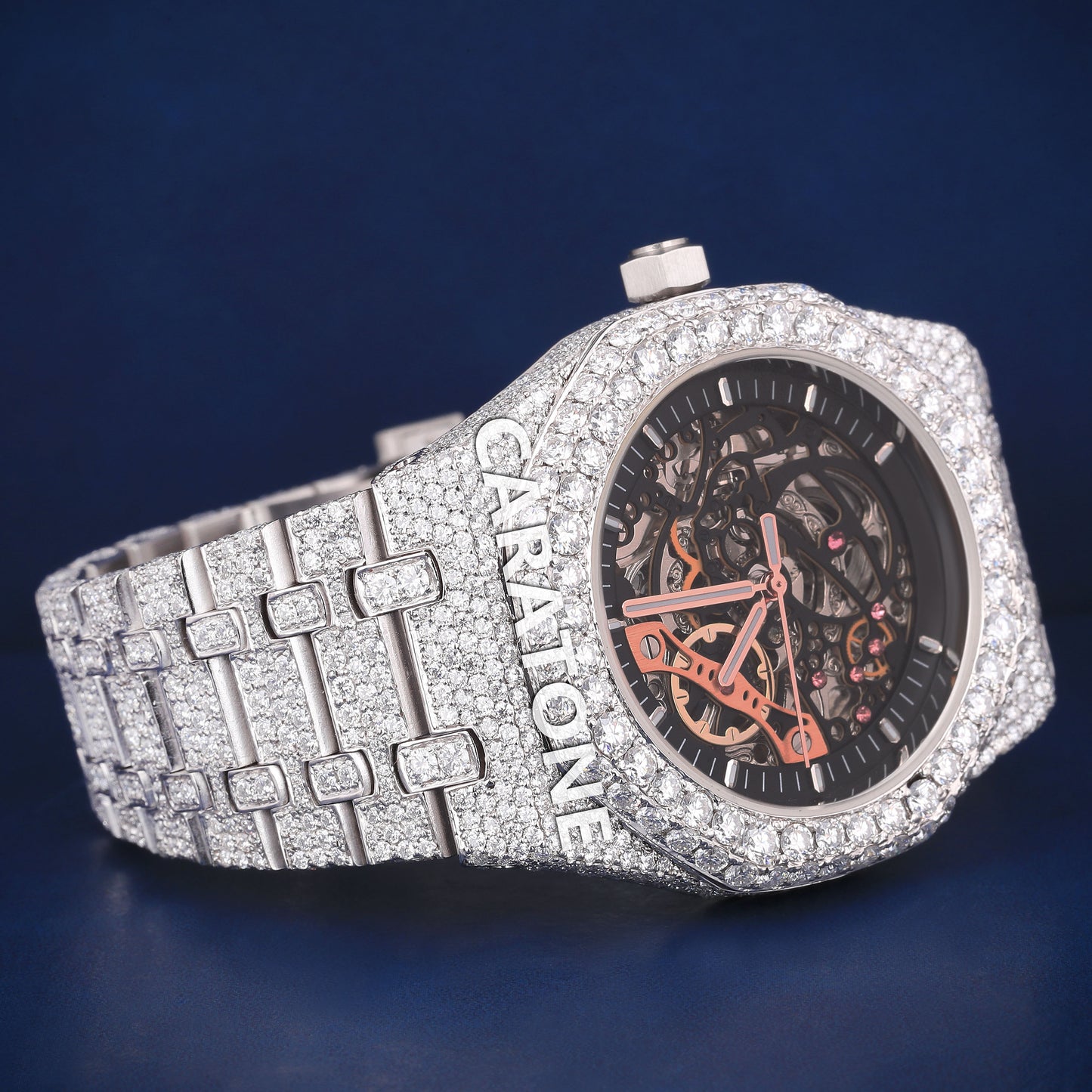 Full iced out without dial hip hop custom made branded watch with black dial in it with D VVS clarity