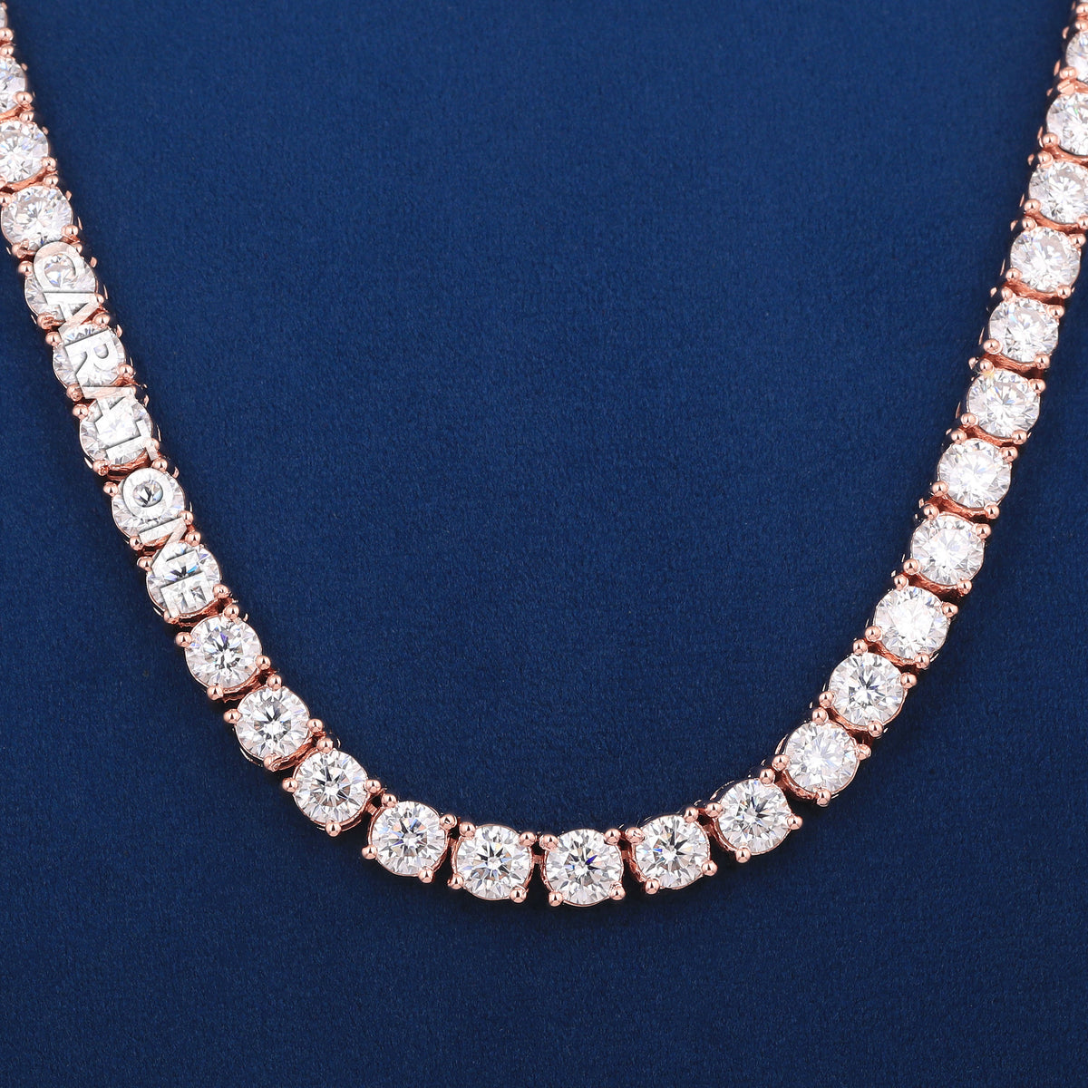 Luxury Rose Gold Plated Single Row Tennis Chain with Round Cut Lab Grown Diamonds