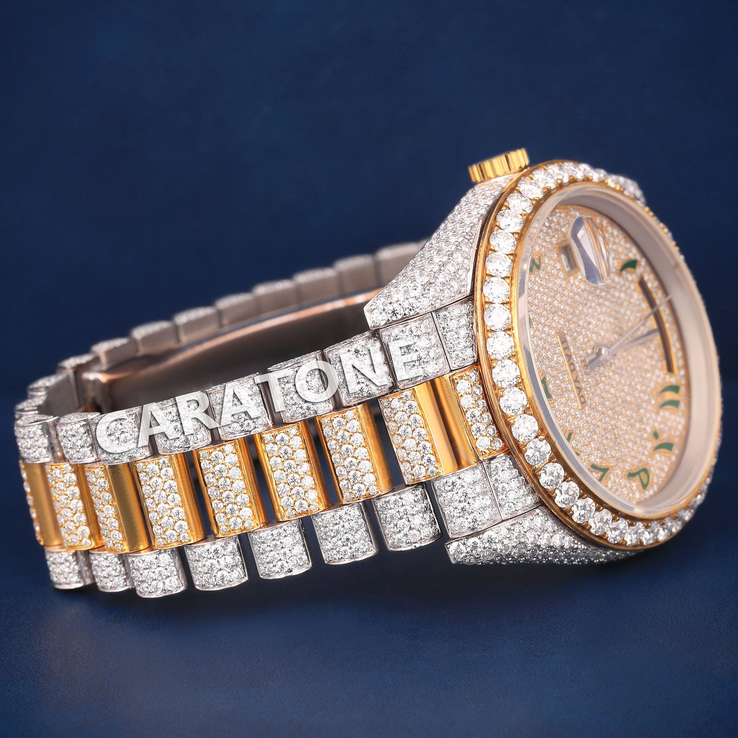 Two Tone Iced Watches Mens Silver Yellow Full Diamond Watches in Customized VVS Moissanite Watch