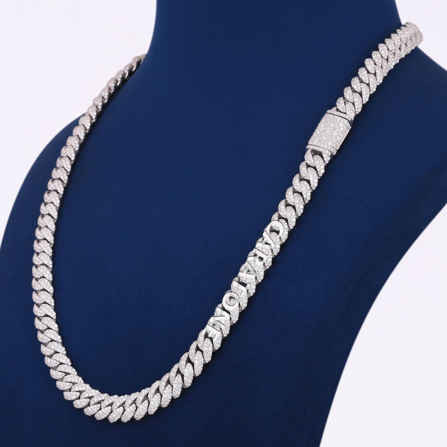 22 inch 10mm Mens Silver Necklace in Mosaic Set White Cuban Link Chain Iced Out VVS Necklace Womens