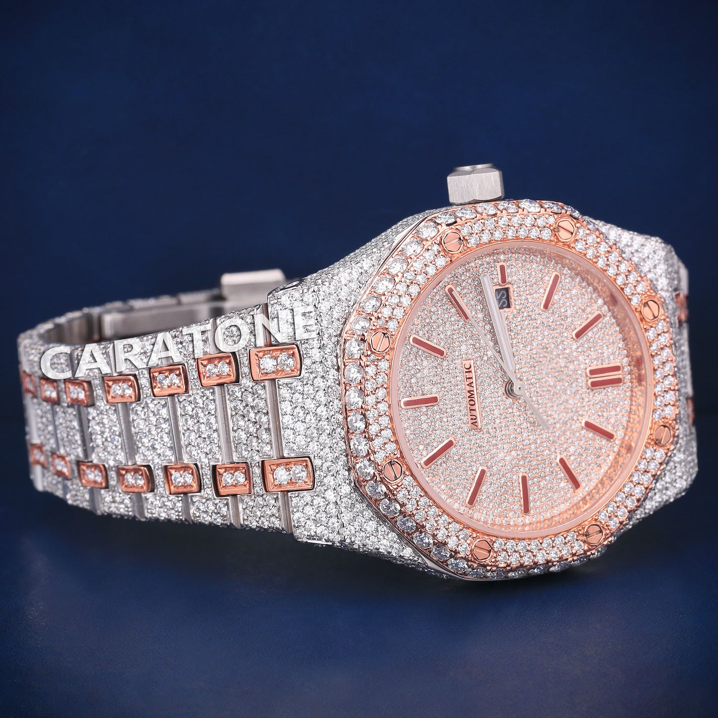 Full iced out hip hop branded watch in two tone with D VVS clarity and diamond tester passed