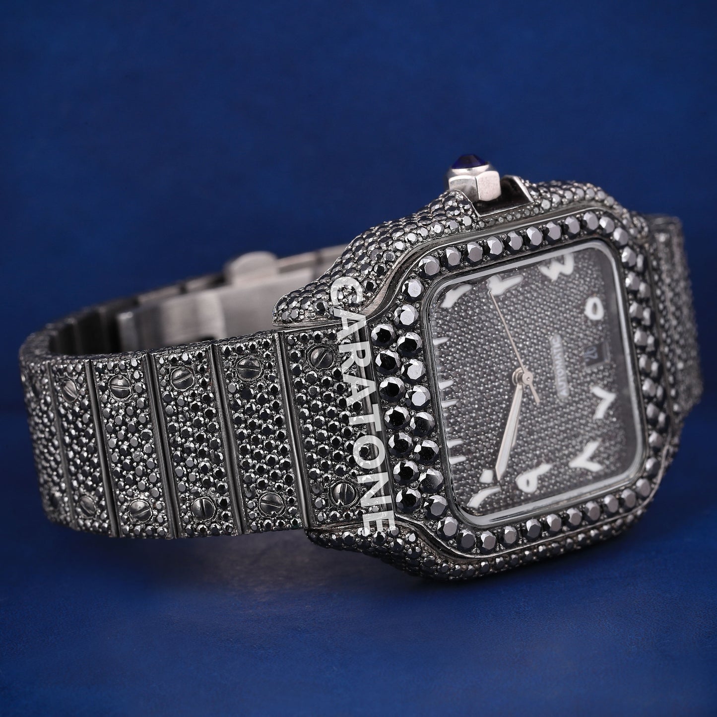 Fully Black diamonds full iced out hip hop branded watch with in dial with D VVS clarity