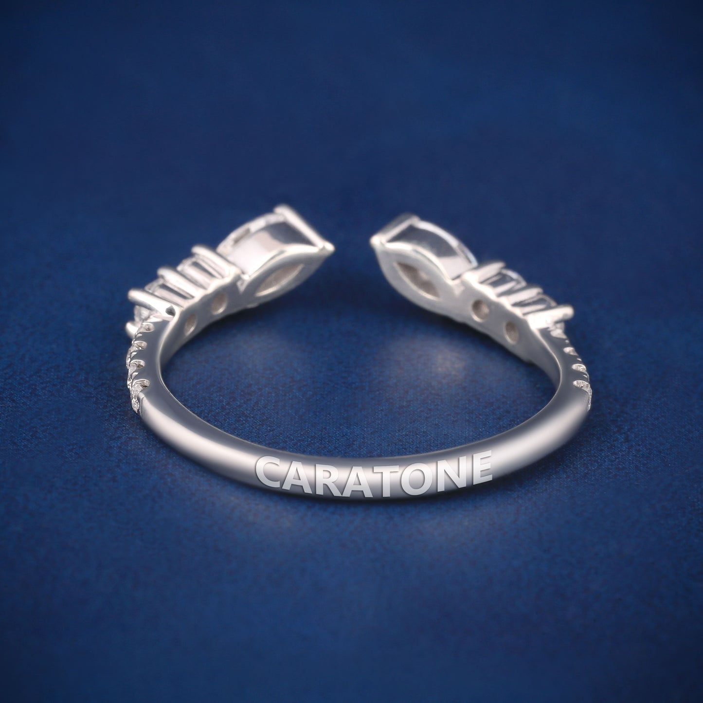 Elegant White Gold Open Wedding bands with Pear and Round Cut Diamonds for Women
