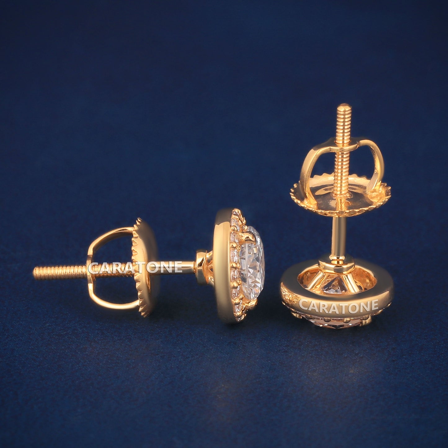 14KT Gold Lab-grown Diamond VVS Clarity Round Halo Stud Earrings