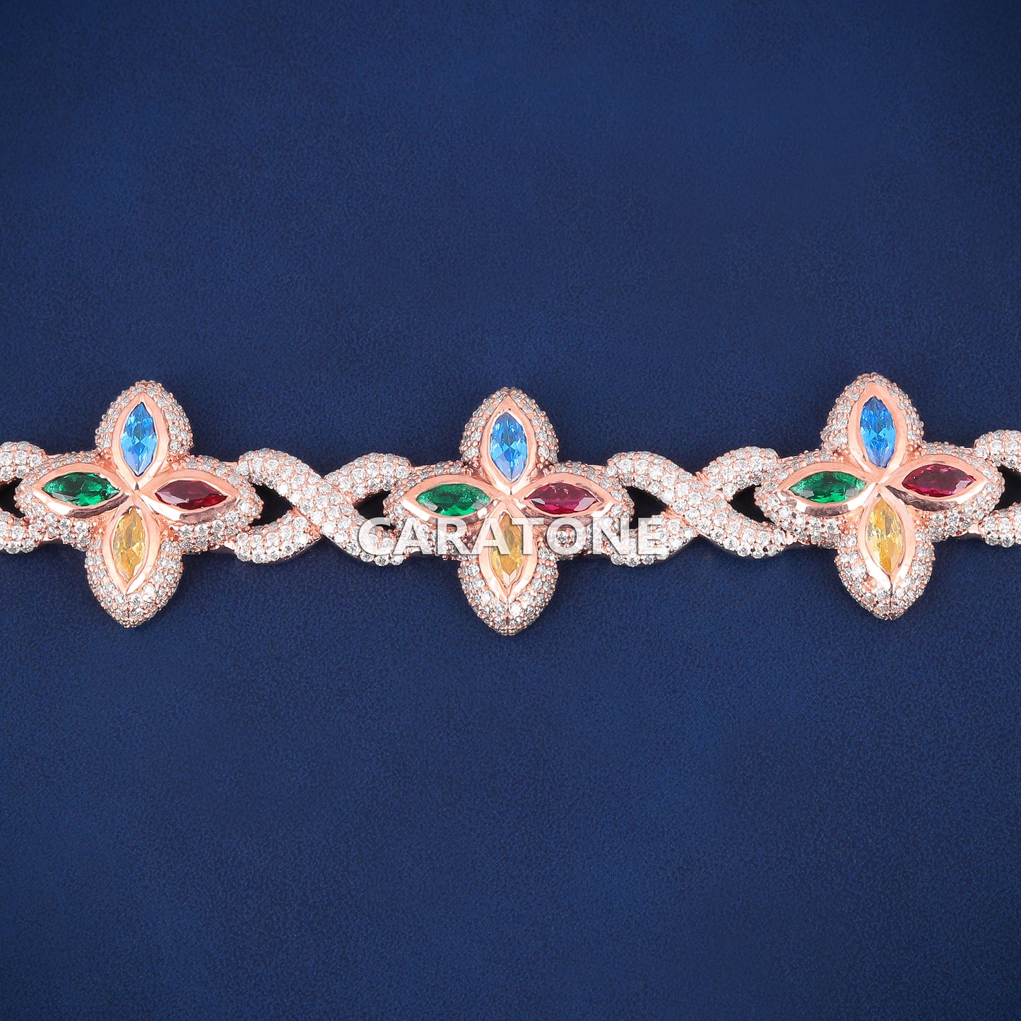 Custom Iced Out Round 6.6 CT Colorful Diamond Multi Marquise Cut Clover Bracelet Fully Rose Gold Four Leaf Clover Infinity Bracelet