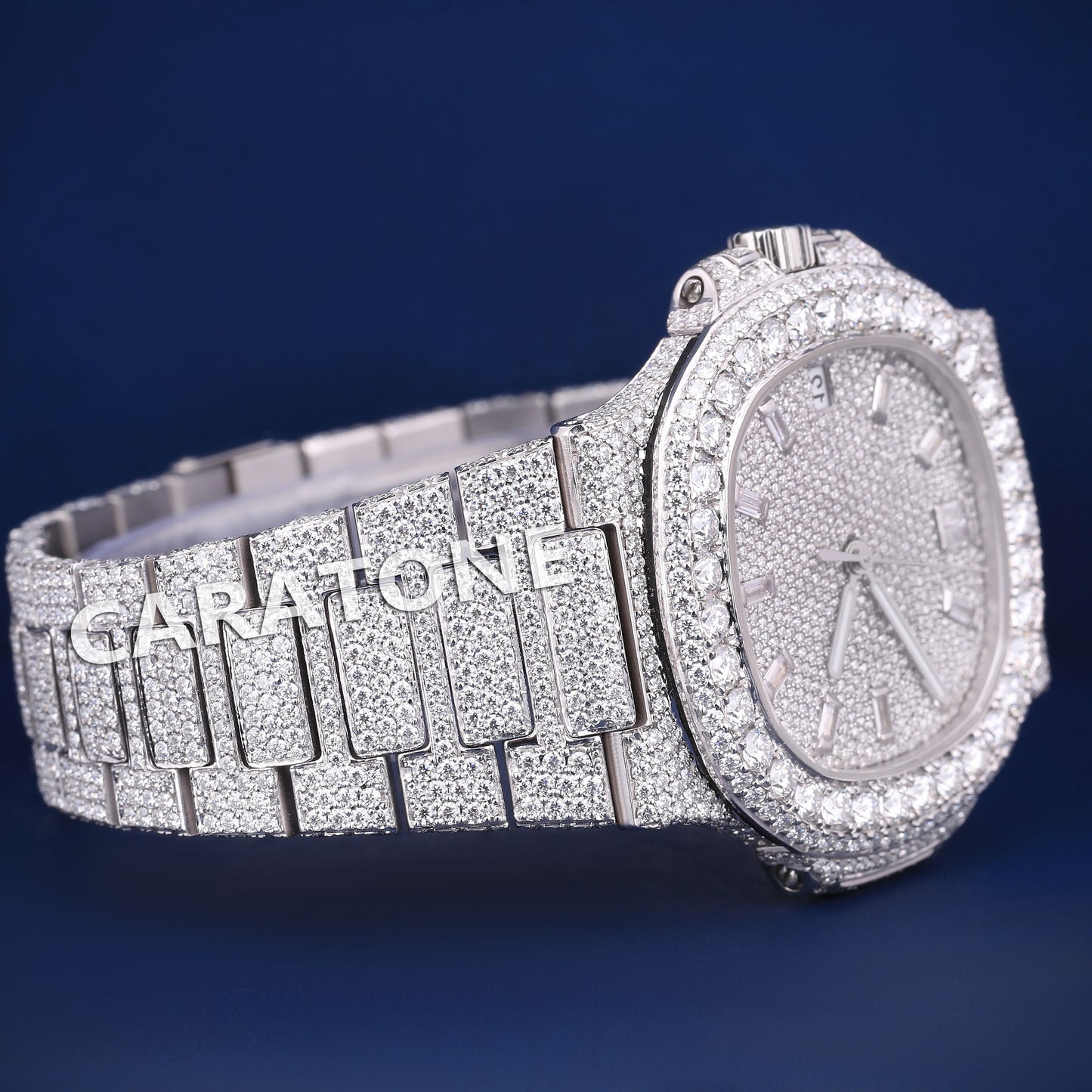 Custom Luxury Mens Watches Fully Iced Out Silver Baguette Dial VVS Clarity Trendy Watches