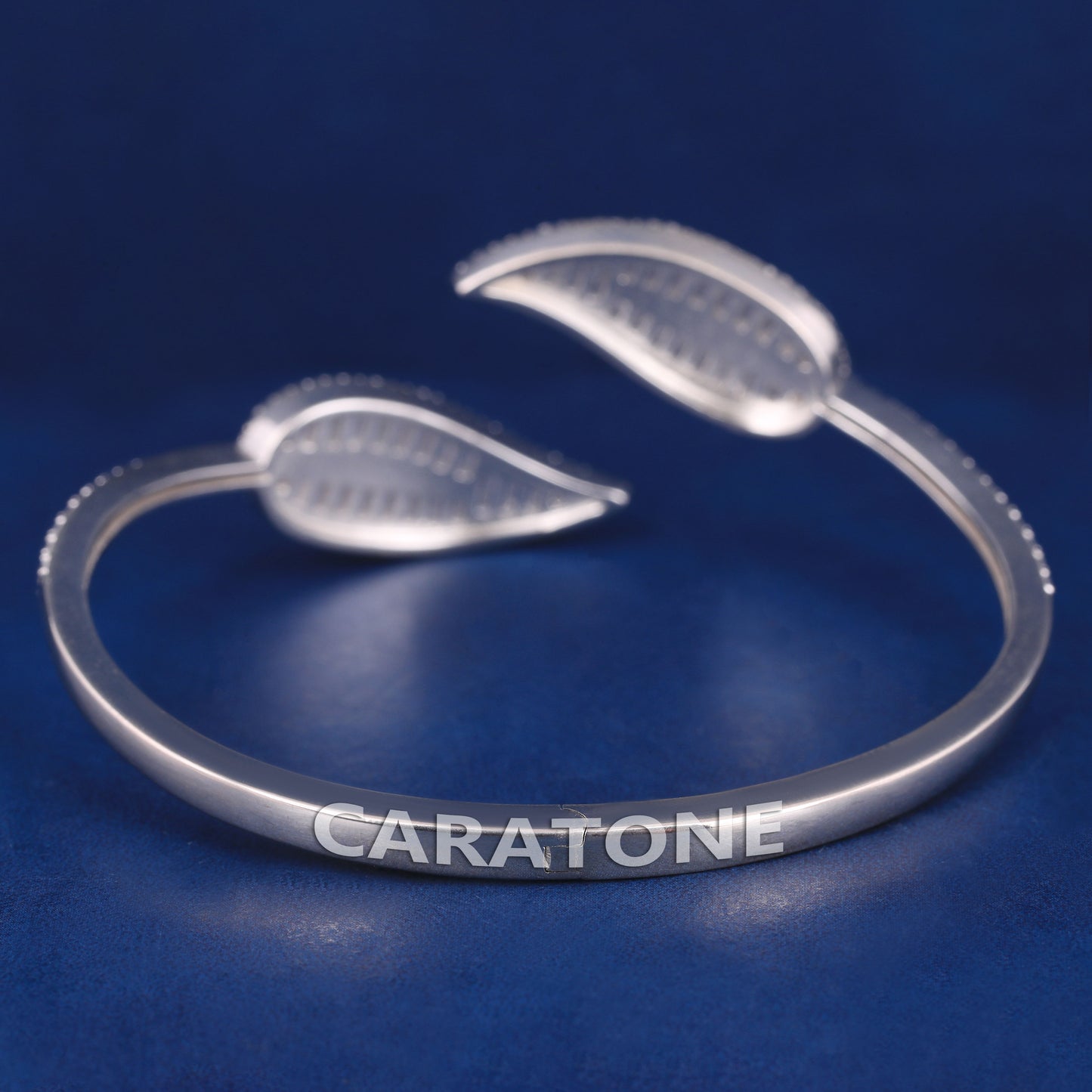 Buy Luxurious Custom White Gold Leaf Bangle Bracelet with Baguette and Round cut Diamonds Wedding Gift Bracelet for Her