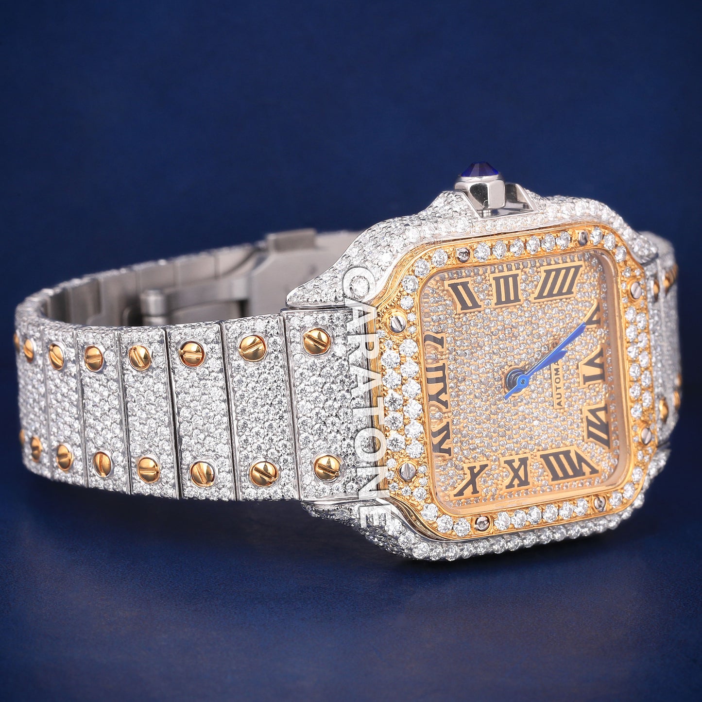 Hip hop full iced out branded watch with two tone and black roman in it and diamond tester passed