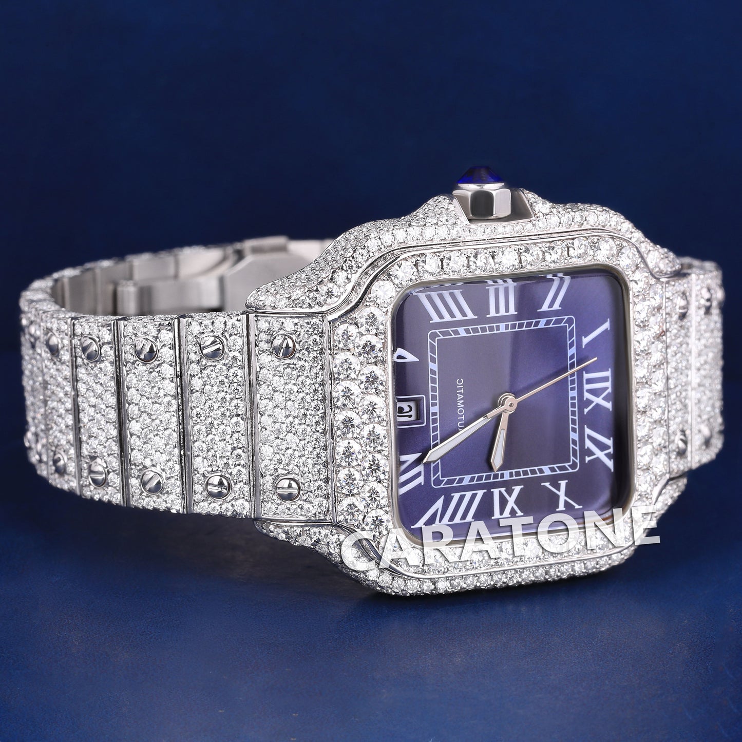 Hip hop full iced out without dial branded watch with blue dial and diamond tester passed