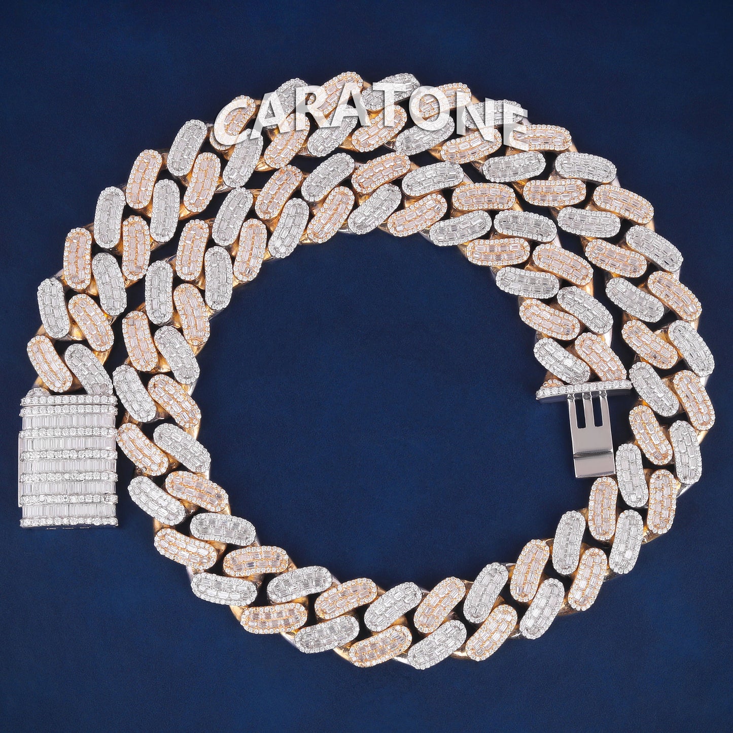 20mm Round Baguette Cuban Link Chain Mens Diamond 925 Silver Yellow Gold Oval Miami Cuban Necklace
