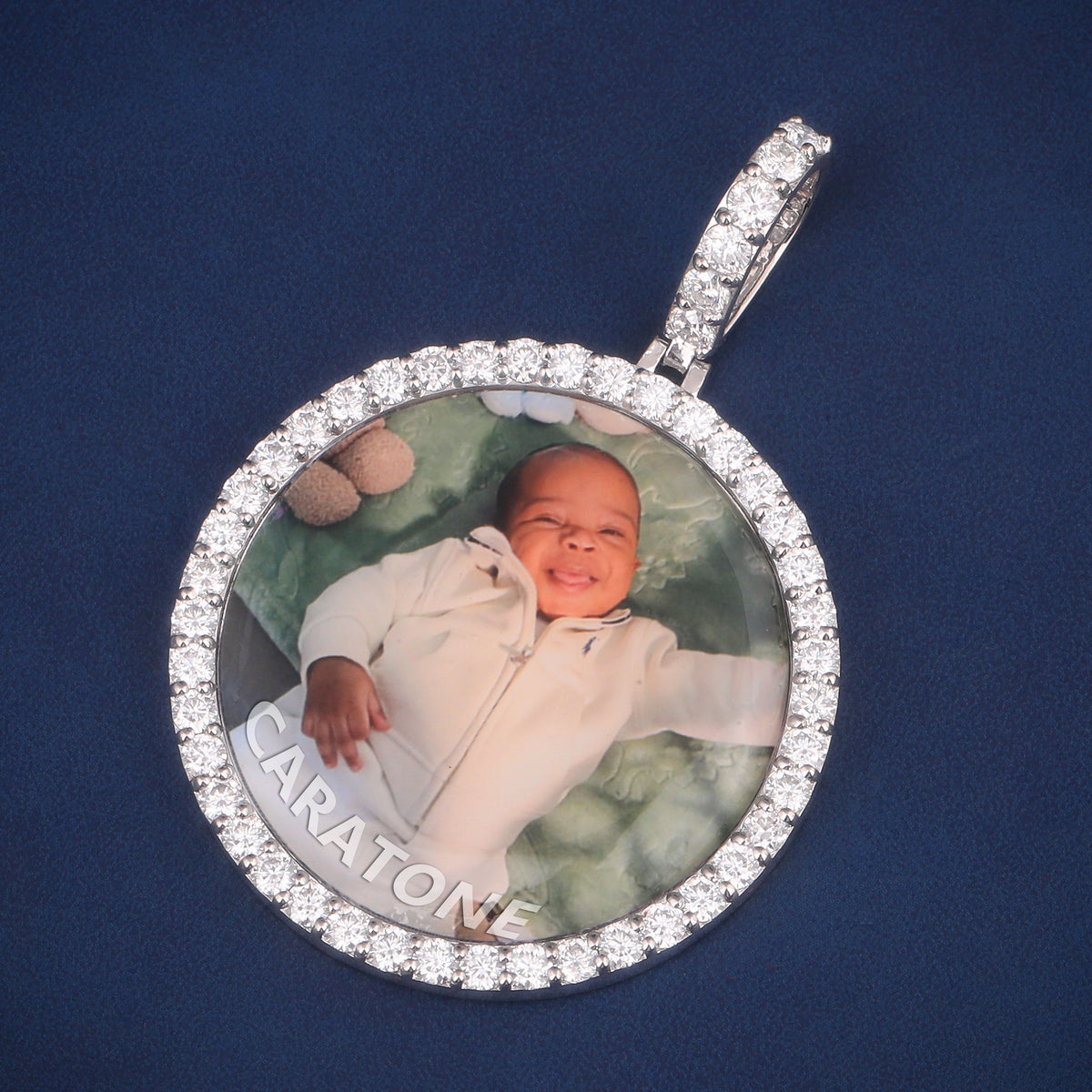 Custom Round Photo Pendant with Lab Grown Diamond Halo