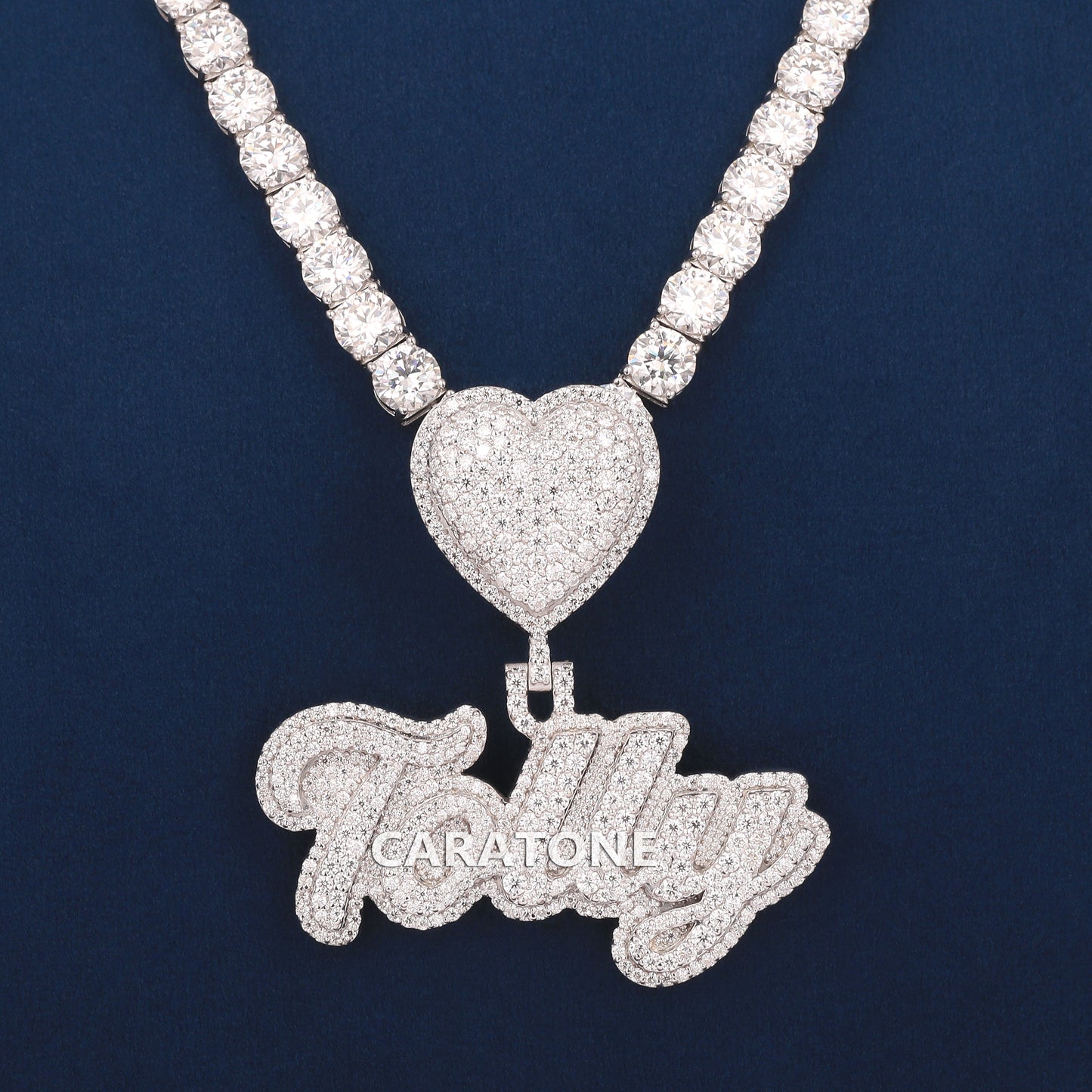 Tolly Letter Pendant With 5 MM Tennis Necklace In 14KT White Gold
