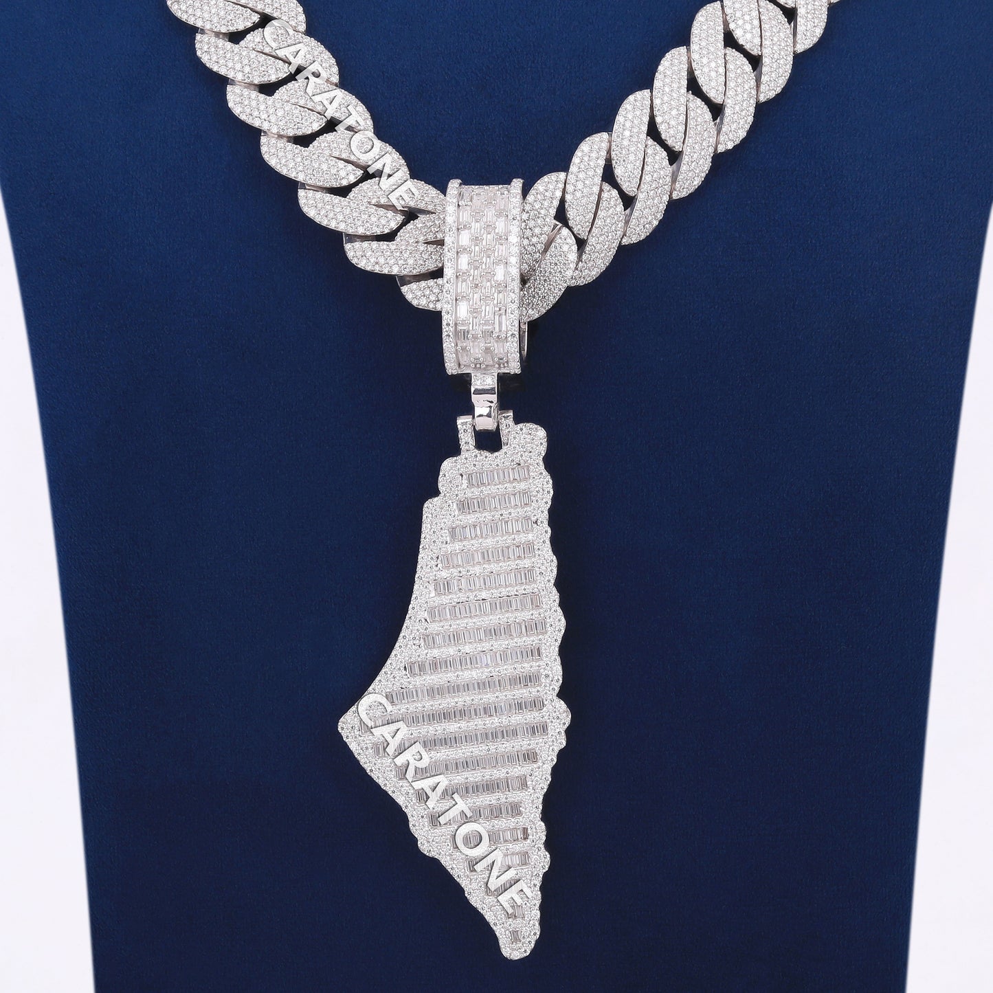 Buy Latest Chain Pendant Design Silver Palestine Map Pendant with Cuban Chain Necklace in Iced Out Luxury VVS Heavy Chain Pendant