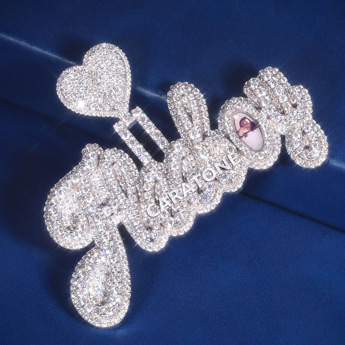 925 Sterling Silver VVS Lab Grown Diamond Custom Heart Logo Hip Hop Pendant
