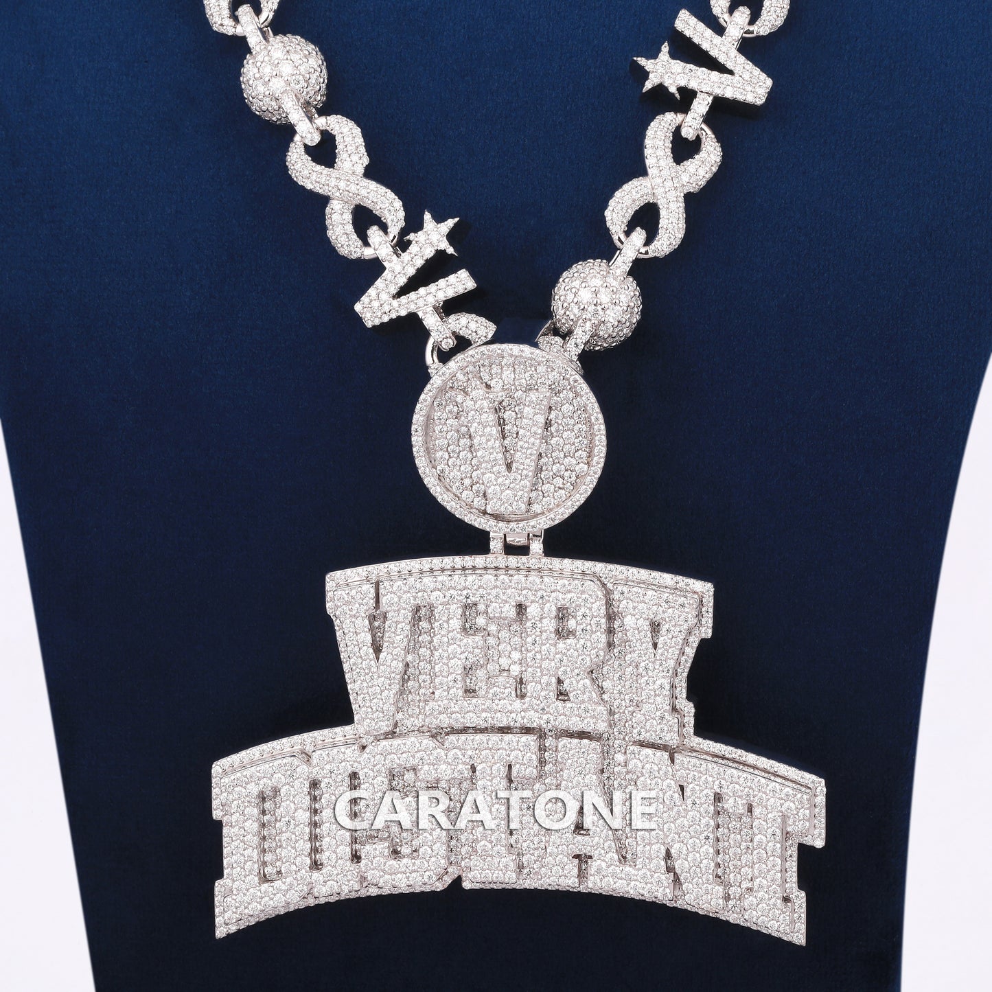 Fully Iced Out Custom Chain With Pendant In 925 Sterling Silver
