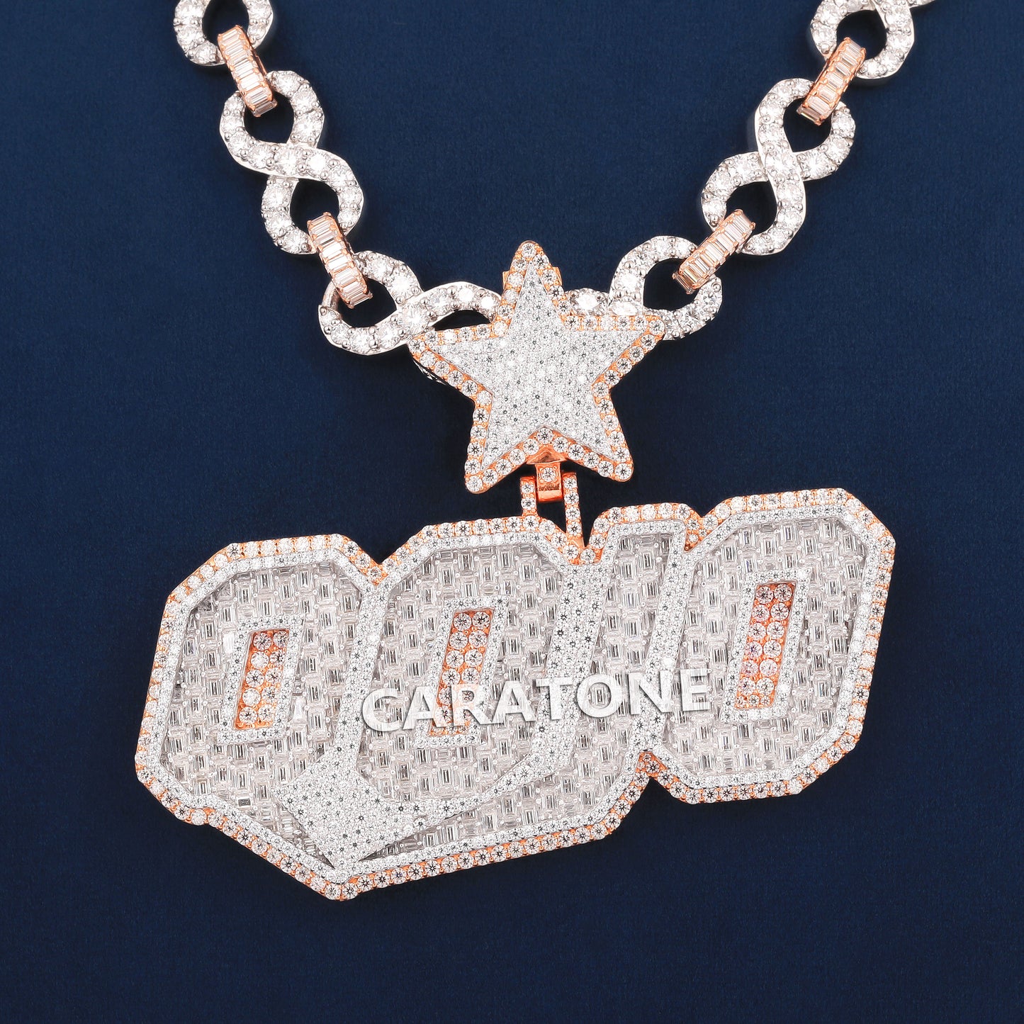 Full Iced Infinity Link Style Chain With Custom Letter Pendant In 925 Sterling Silver