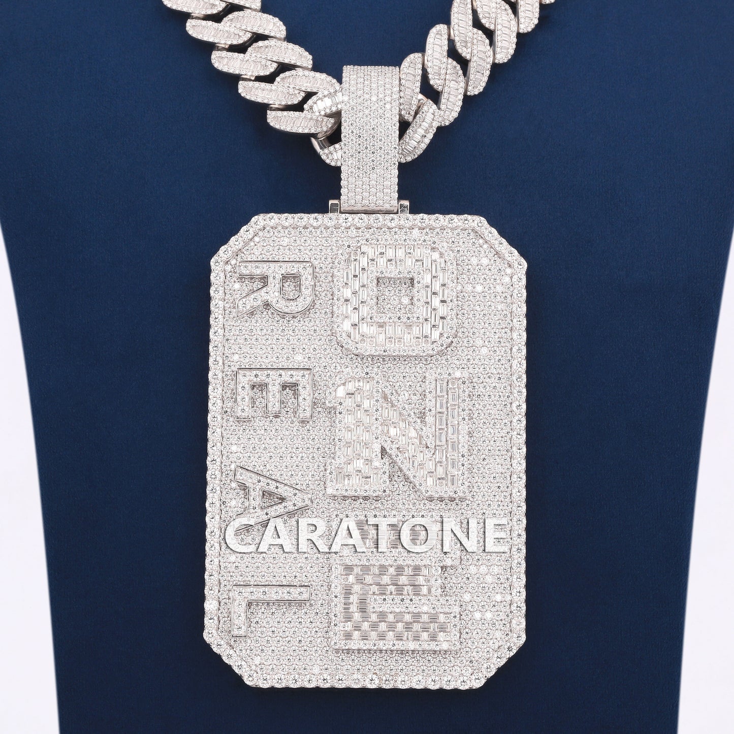Fully Iced Out Lab Diamond Chain With Pendant In 925 Sterling Silver