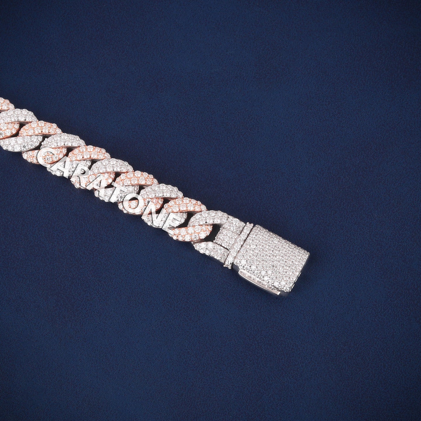 9 Inch 10mm Unisex Two Tone Cuban Link Bracelet Silver And Rose Gold Iced Out Piece