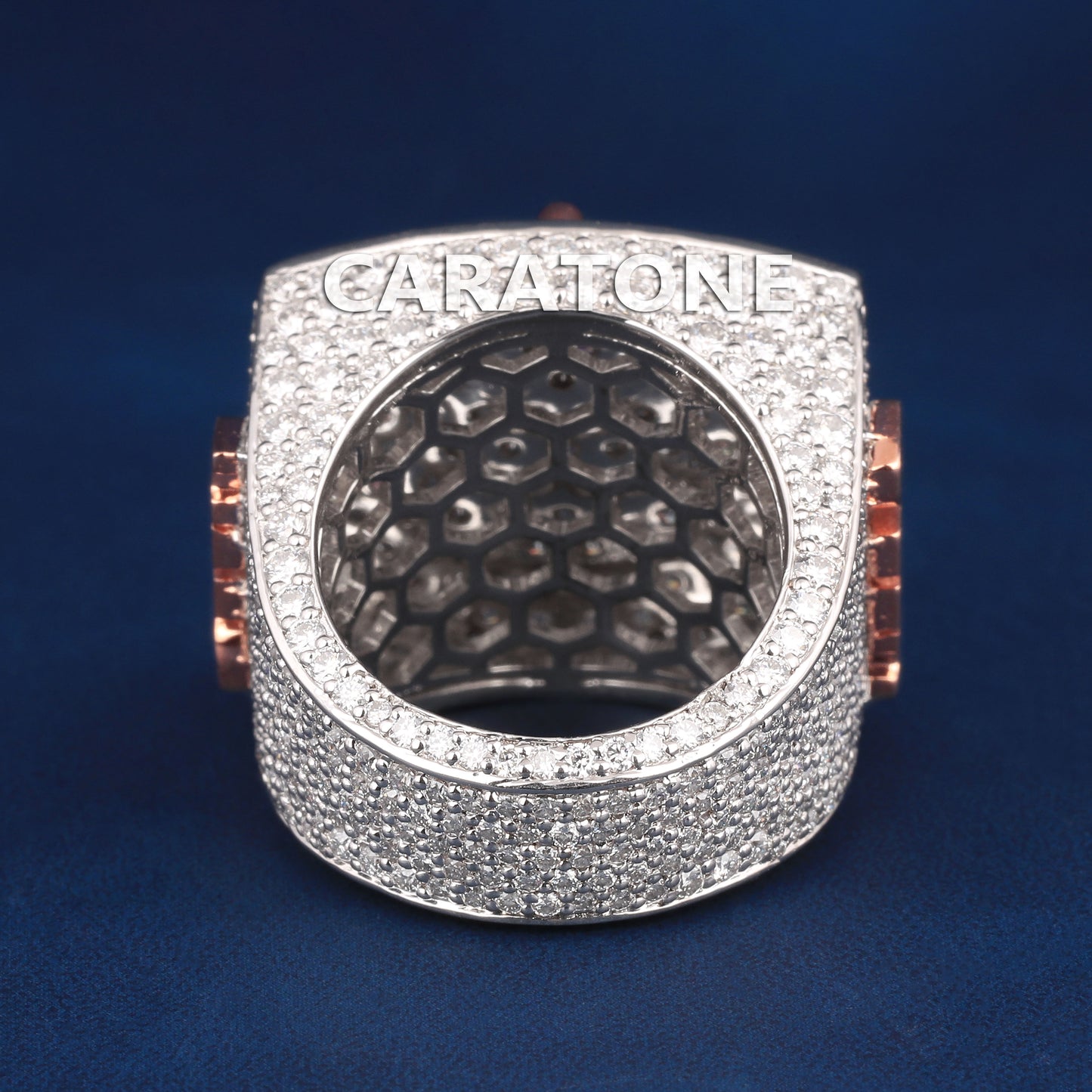 Custom made hiphop diamond letter two tone ring with logo