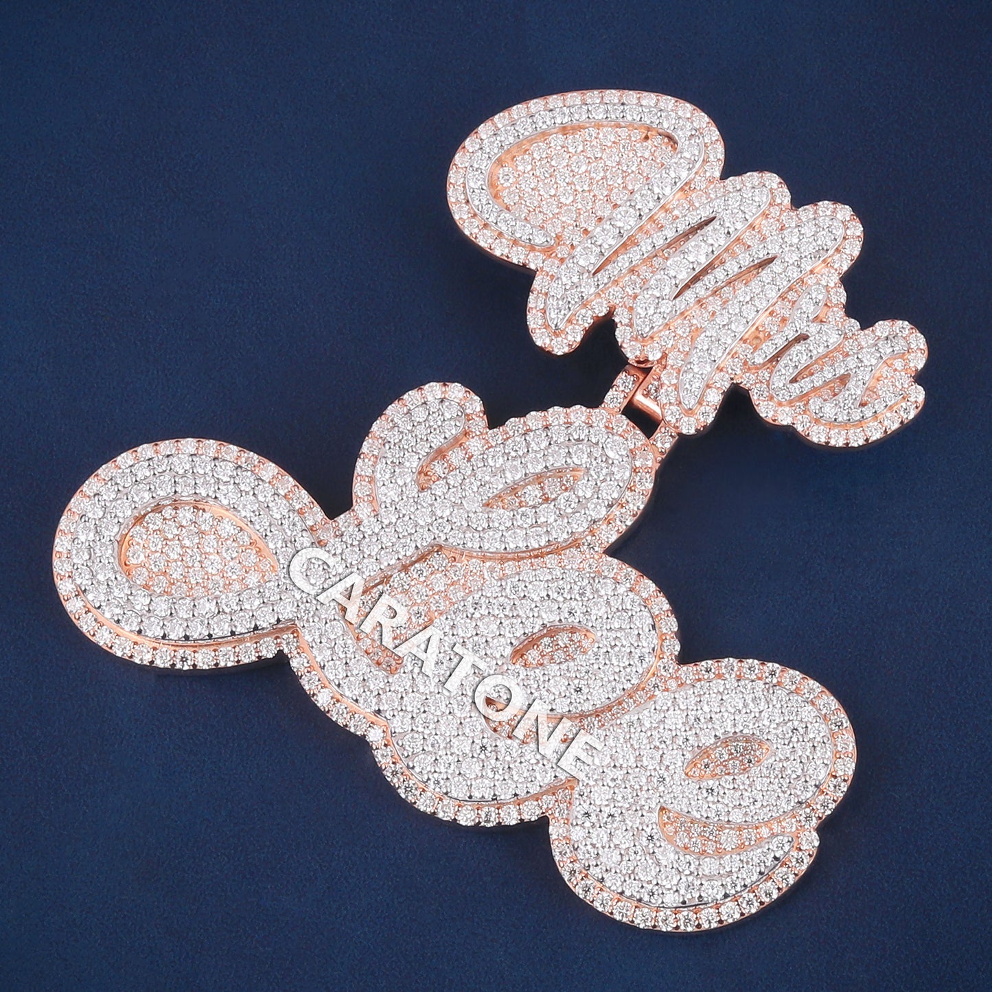 Custom Womens Diamond Letter Pendant Necklace with Two Tone Silver Rose Gold Diamond Unique Customized Initial Pendants