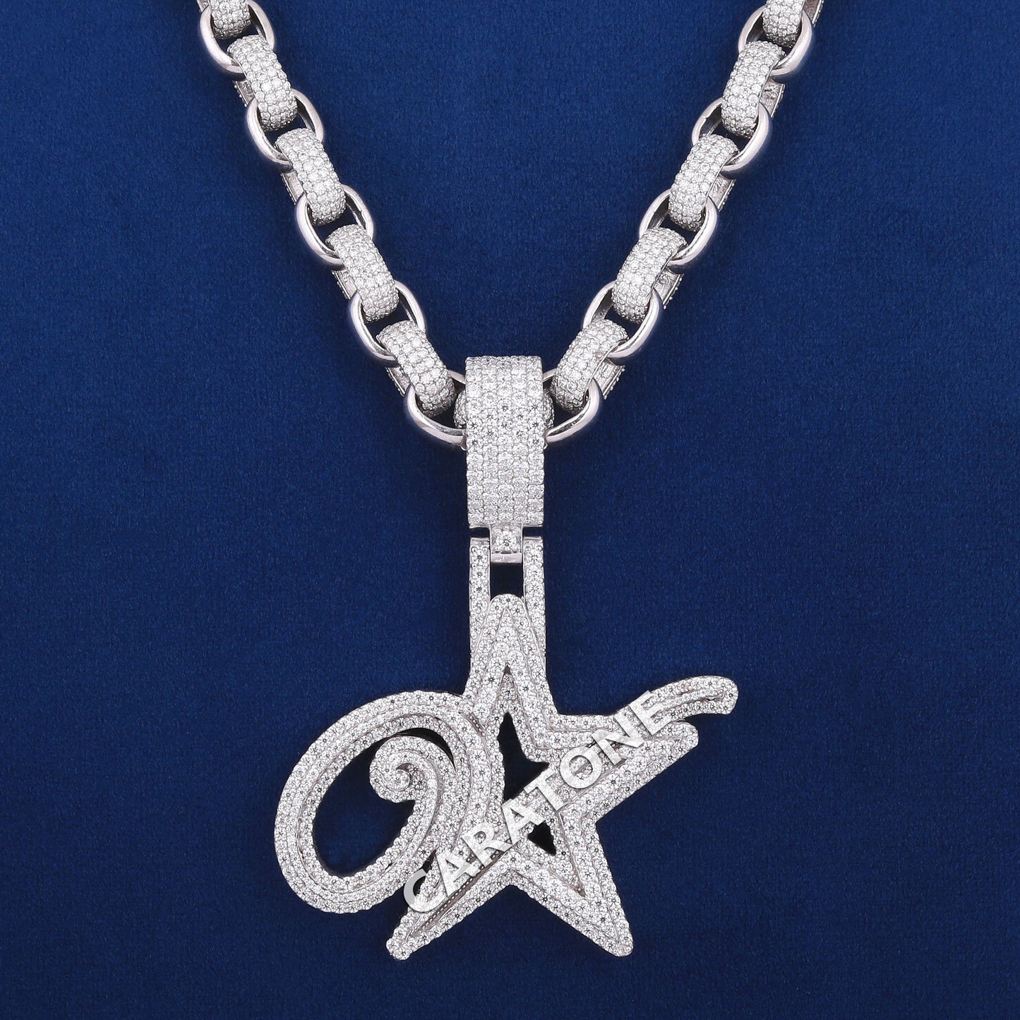 Hip Hop Diamond Chain Pendant Iced Out Star Diamond Pendant with Hermes Link Chain Fully Silver Customized Diamond Star Necklace