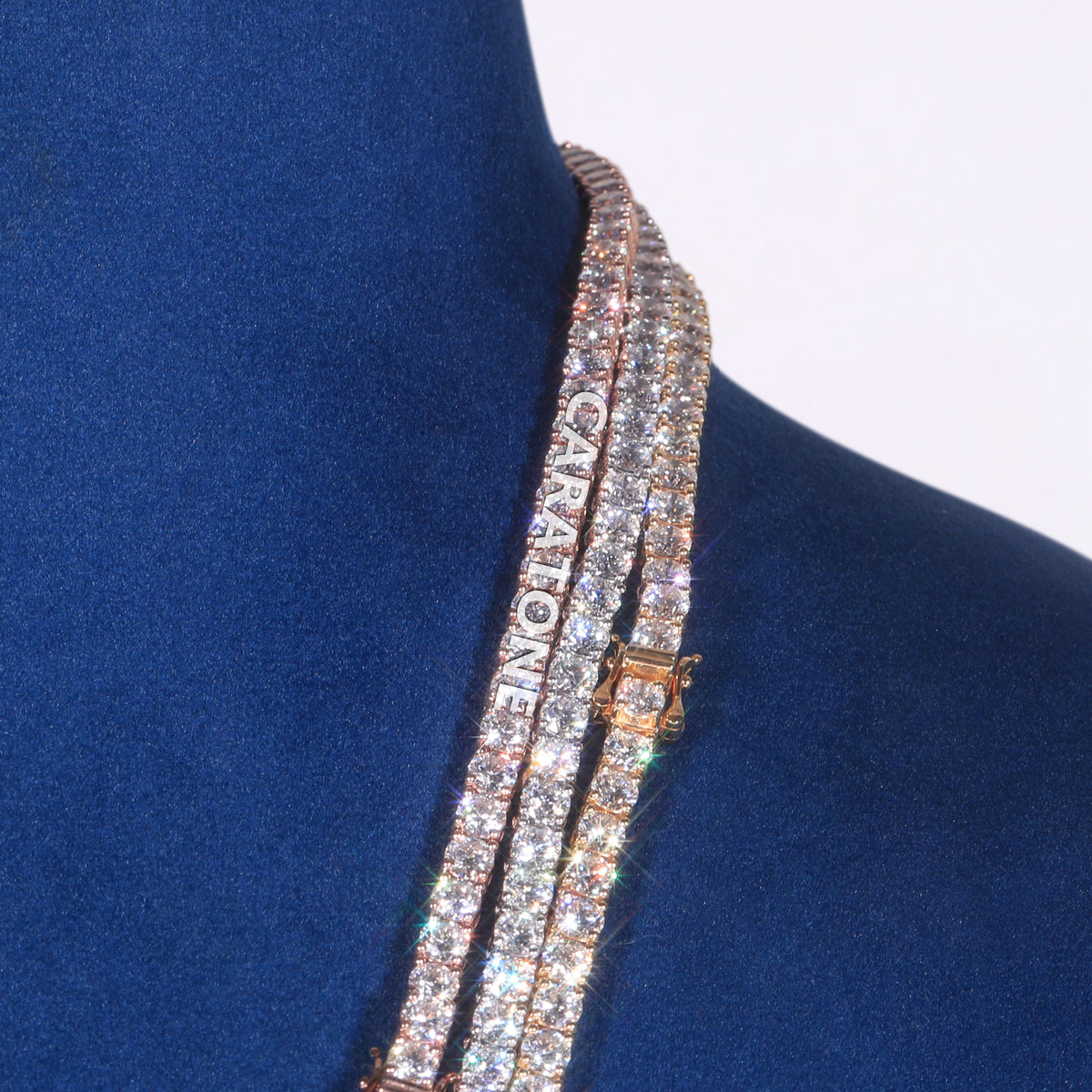 Luxury Two Tone Rose Gold & White Gold Plated Triple Row Tennis Chain with Lab Grown Diamonds
