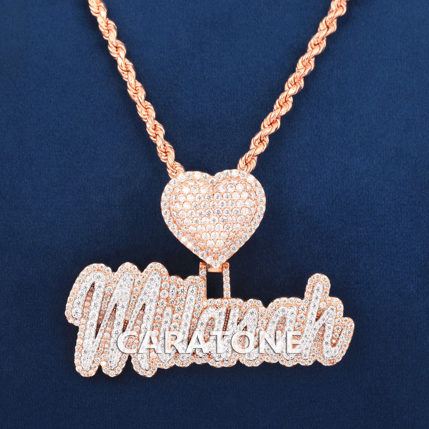 14KT Yellow Gold With Lab Diamond Pendant With Rope Chain
