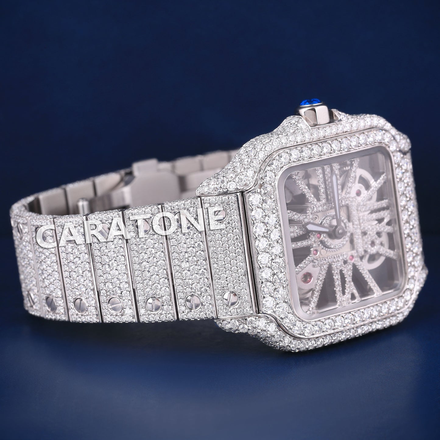 Full iced out hip hop branded watch with white tone and it is of diamond tester passed