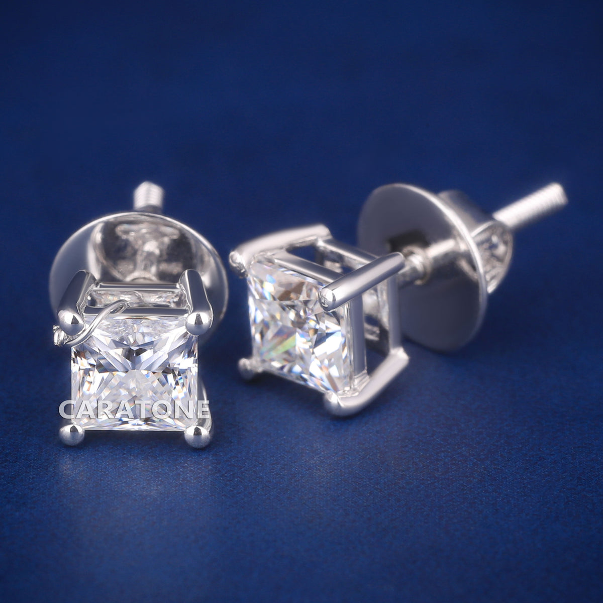 Elegant Princess Cut Lab Grown Diamond Stud Earrings with Secure Four-Prong Setting