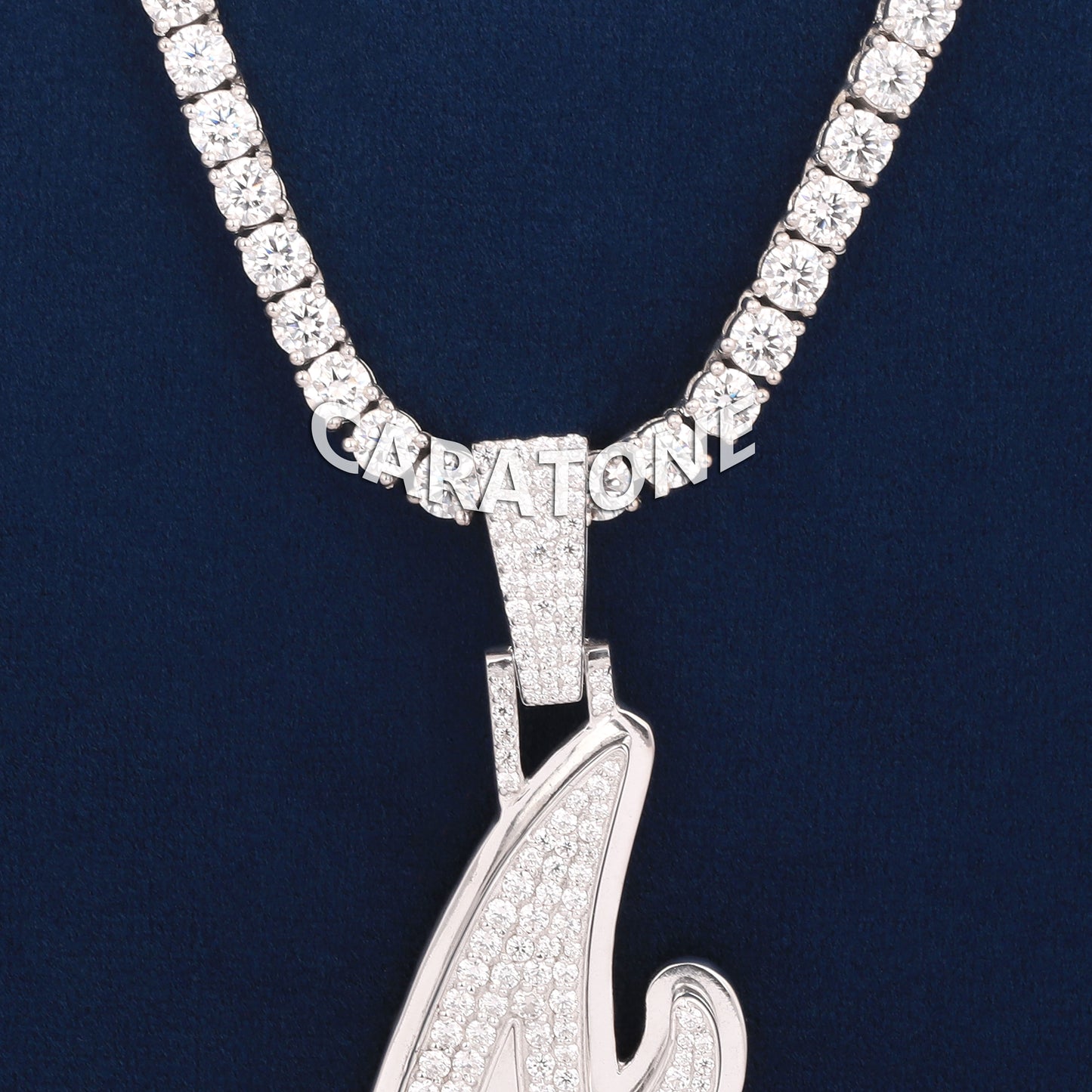 A Letter Pendant With 4 MM Tennis Chain 14KT Gold With Lab Diamond