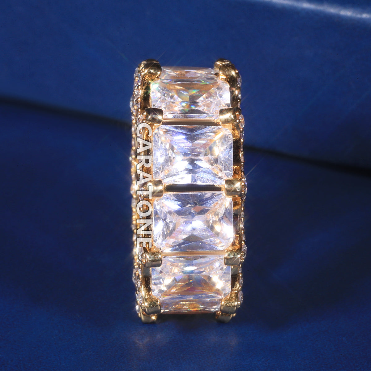 Luxury Yellow Gold Plated Princess Cut Lab Grown Diamond Eternity Band Ring