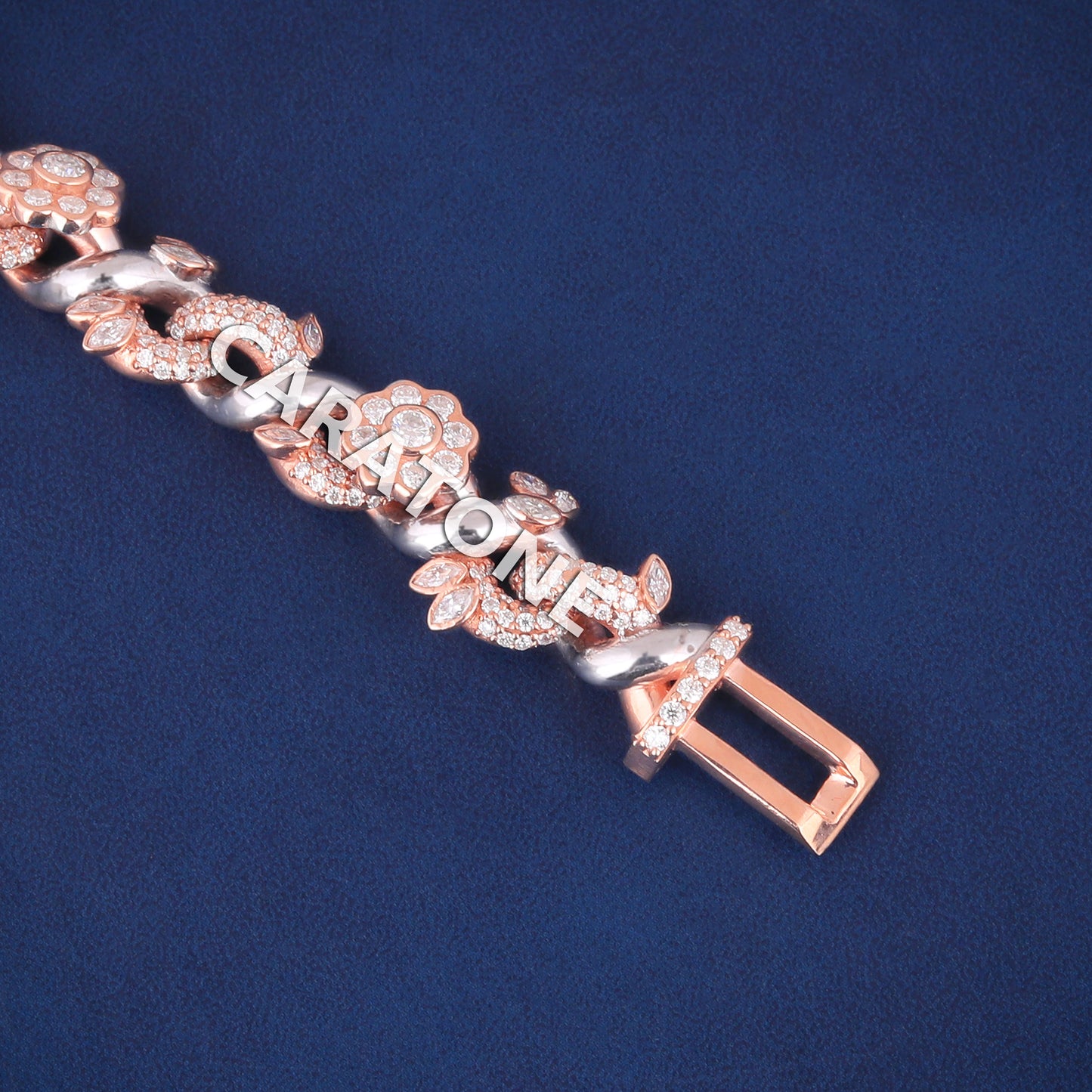 7.8 Inch Custom Fully Rose Gold Plated Iced Out Sterling Silver Flower Infinity Link Bracelets with Lab Diamond Unique Designer Bracelets for Mens