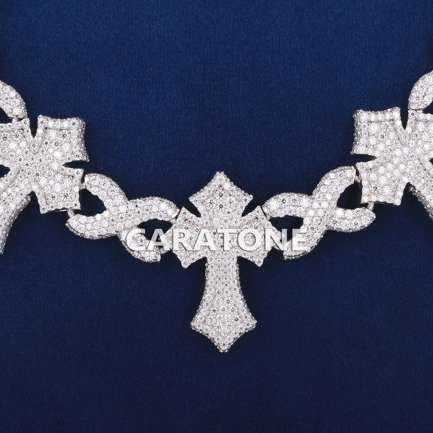 22inch 12MM Iced Out Custom Cross Infinity Link Chain Sterling Silver with VVS Moissanite Diamond Heavy Necklace
